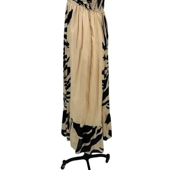 Anthropologie Let Me Be Maxi Dress Palm Printed One Shoulder Cream Black Size MP - Picture 8 of 14